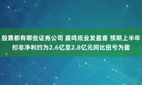 股票都有哪些证券公司 晨鸣纸业发盈喜 预期上半年扣非净利约为2.6亿至2.8亿元同比扭亏为盈